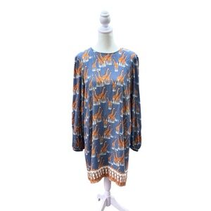 Corey Lynn Calter Blue and Orange Giraffe‎ Print Sheath Dress Size Medium